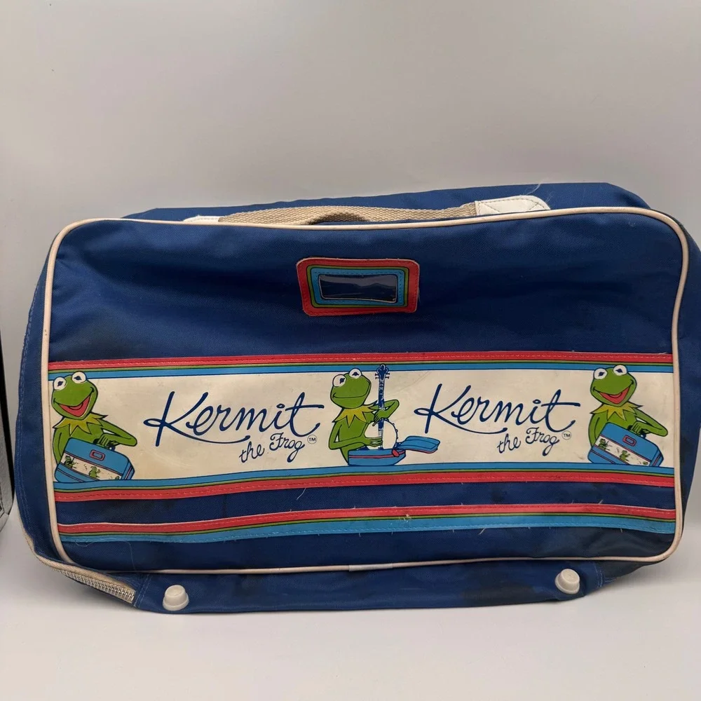 Vintage 1979 Kermit the Frog Blue Canvas Suitcase Butterfly Originals Muppets